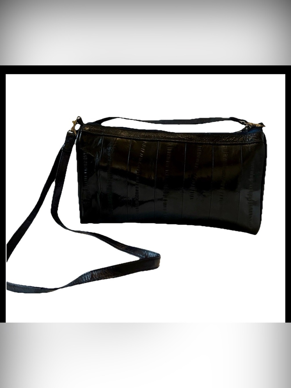 Vintage Genuine Eel Skin Leather Women's Navy Blue Small Shoulder Bag Purse